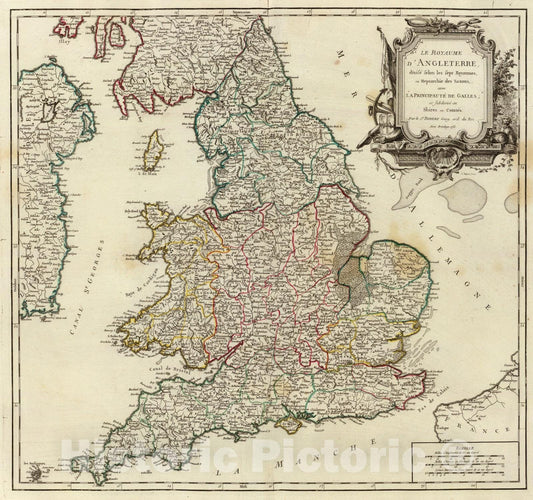 Historic Map : Angleterre., 1753, Vintage Wall Art