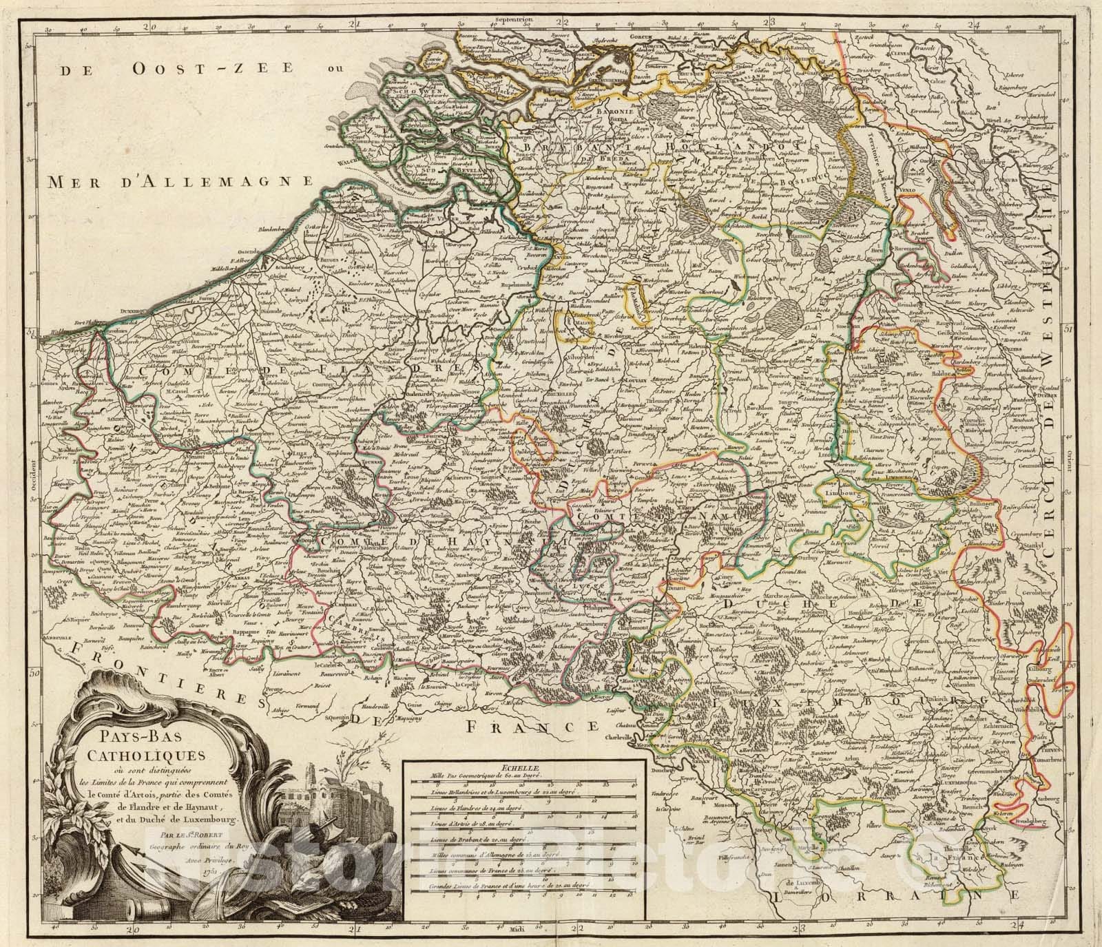Historic Map : Pays-Bas Catholiques, Luxembourg., 1751, Vintage Wall Art