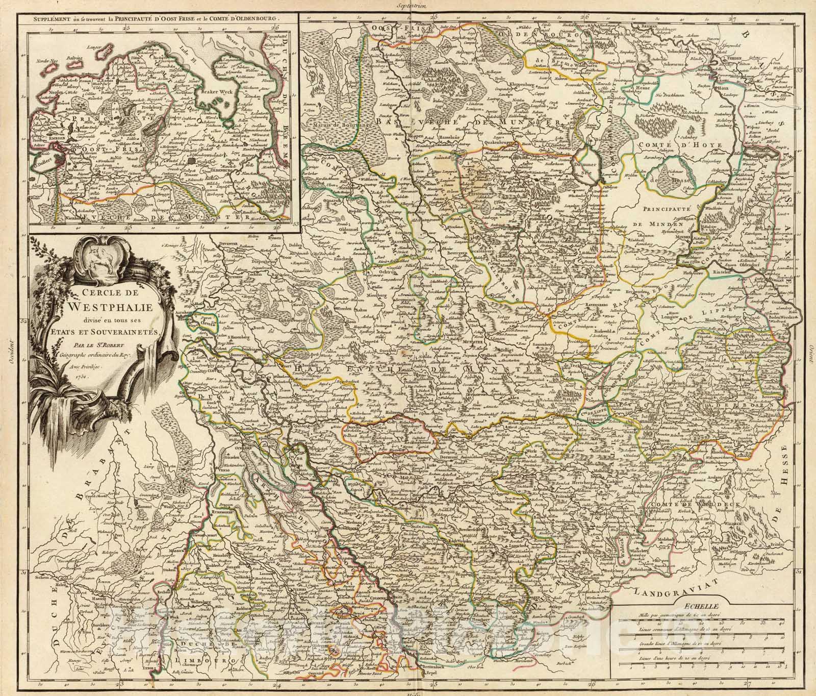 Historic Map : Westphalie, O. Frise, Oldenbourg., 1751, Vintage Wall Art