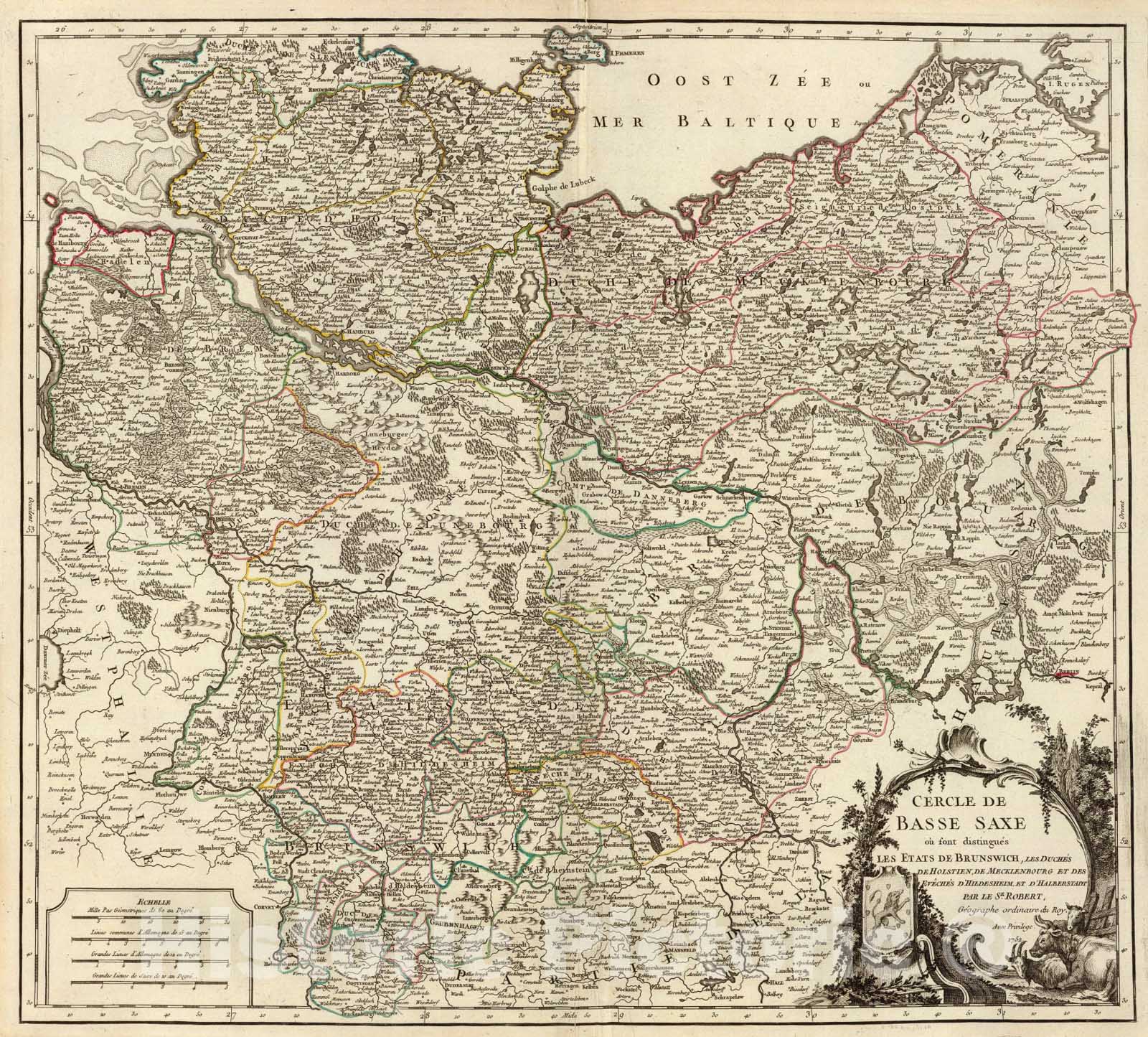 Historic Map : Cercle de Basse Saxe., 1752, Vintage Wall Art