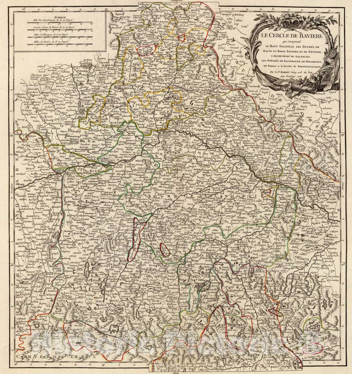 Historic Map : Cercle de Baviere., 1751, Vintage Wall Art