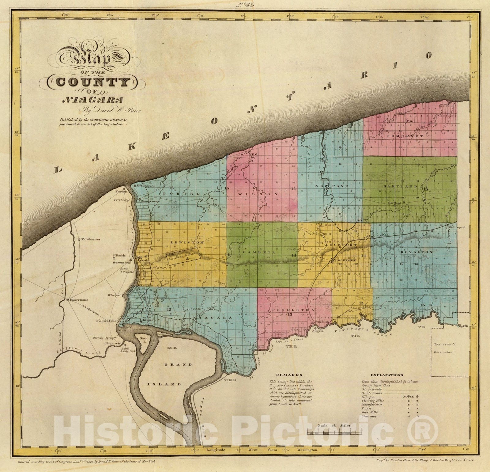 Historic Map : Niagara County., 1829, Vintage Wall Art