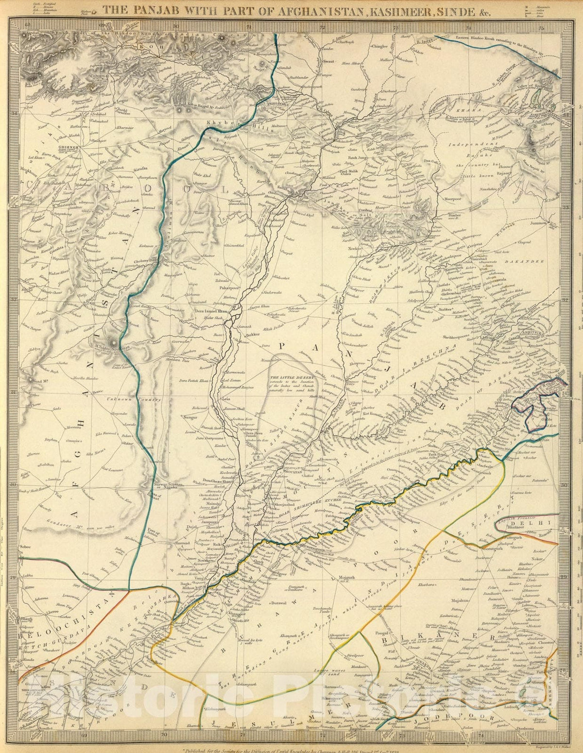 Historic Map : Panjab, Afghanistan, Kashmeer, Sinde &c., 1839, Vintage Wall Art