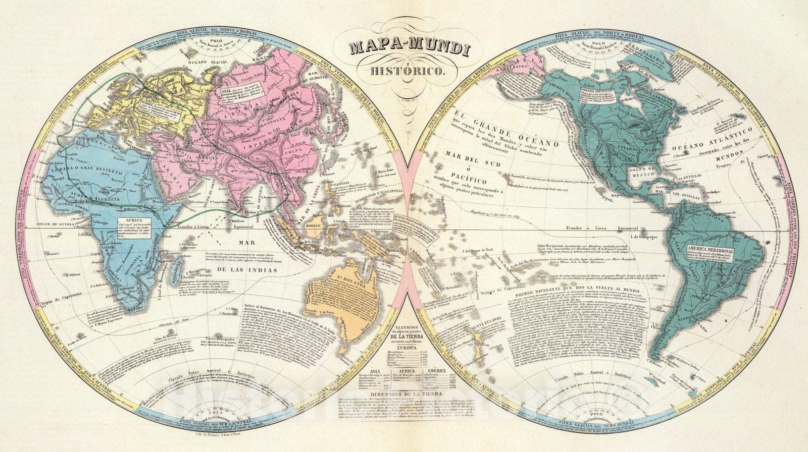 Historic Map : Mapa-mundi historico., 1840, Vintage Wall Art