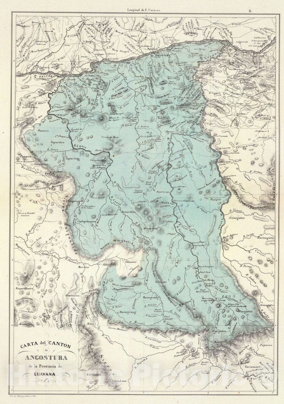 Historic Map : Carta del Canton de Angostura, Provincia de Guayana., 1840, Vintage Wall Art