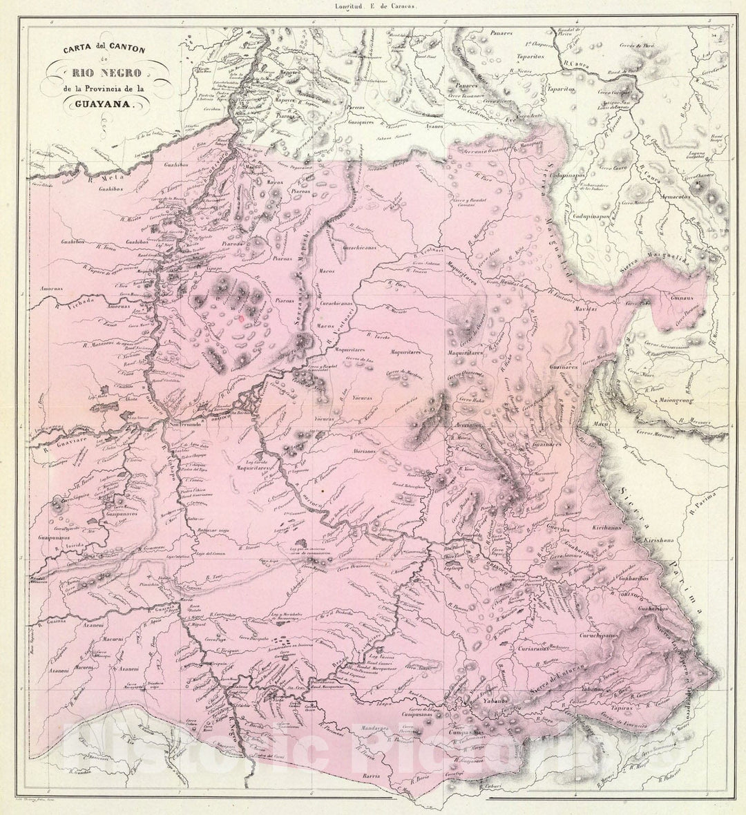 Historic Map : Carta del Canton de Rio Negro, Provincia de Guayana., 1840, Vintage Wall Art