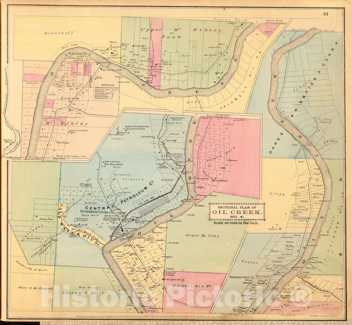 Historic Map : Oil Creek 4., 1865, Vintage Wall Art