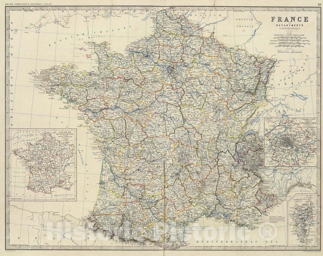 Historic Map : France., 1861, Vintage Wall Art