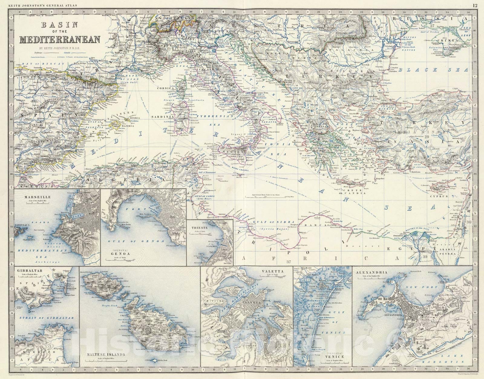 Historic Map : Mediterranean Basin., 1861, Vintage Wall Art