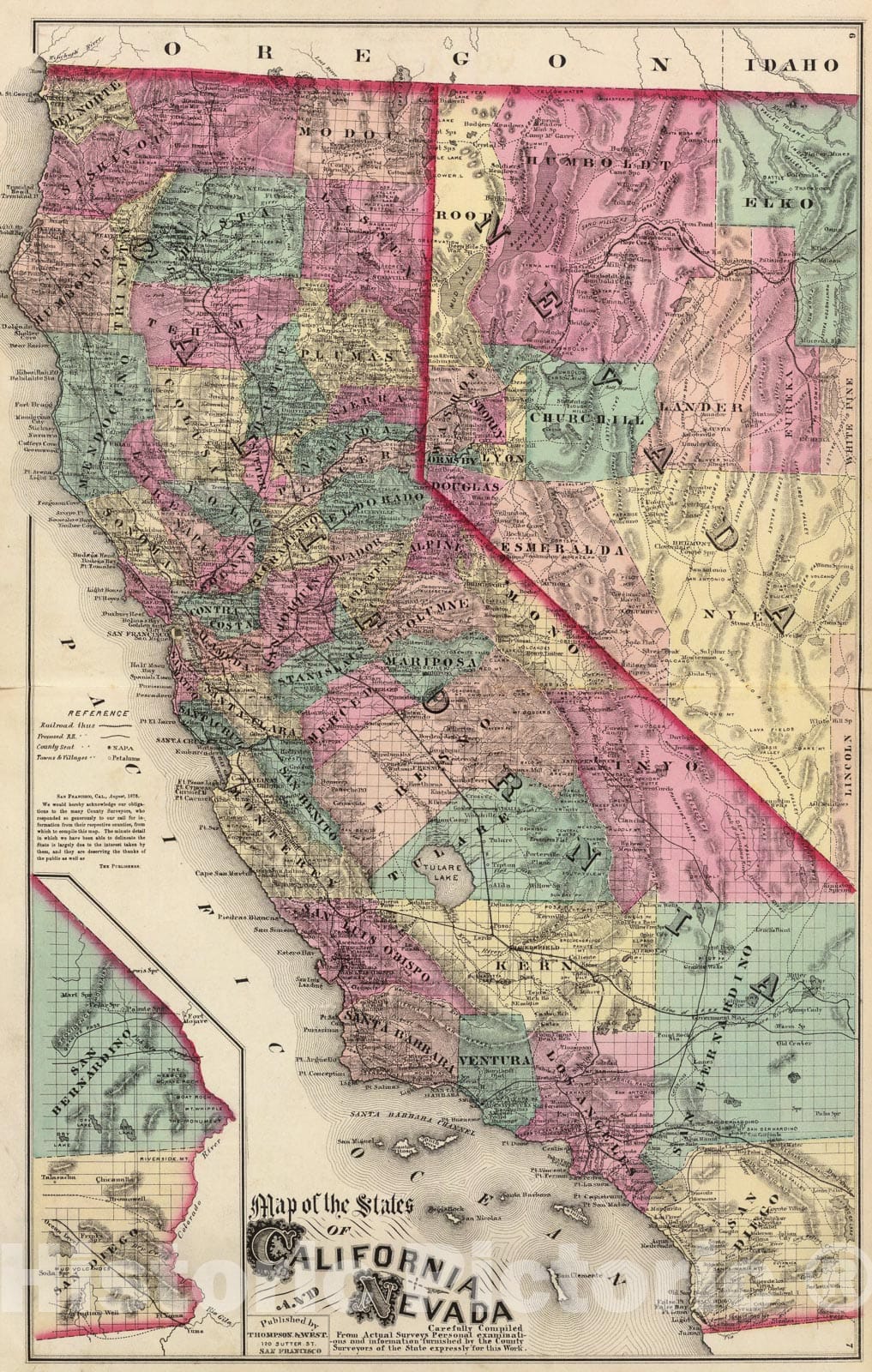 Historic Map : California, Nevada., 1878, Vintage Wall Art