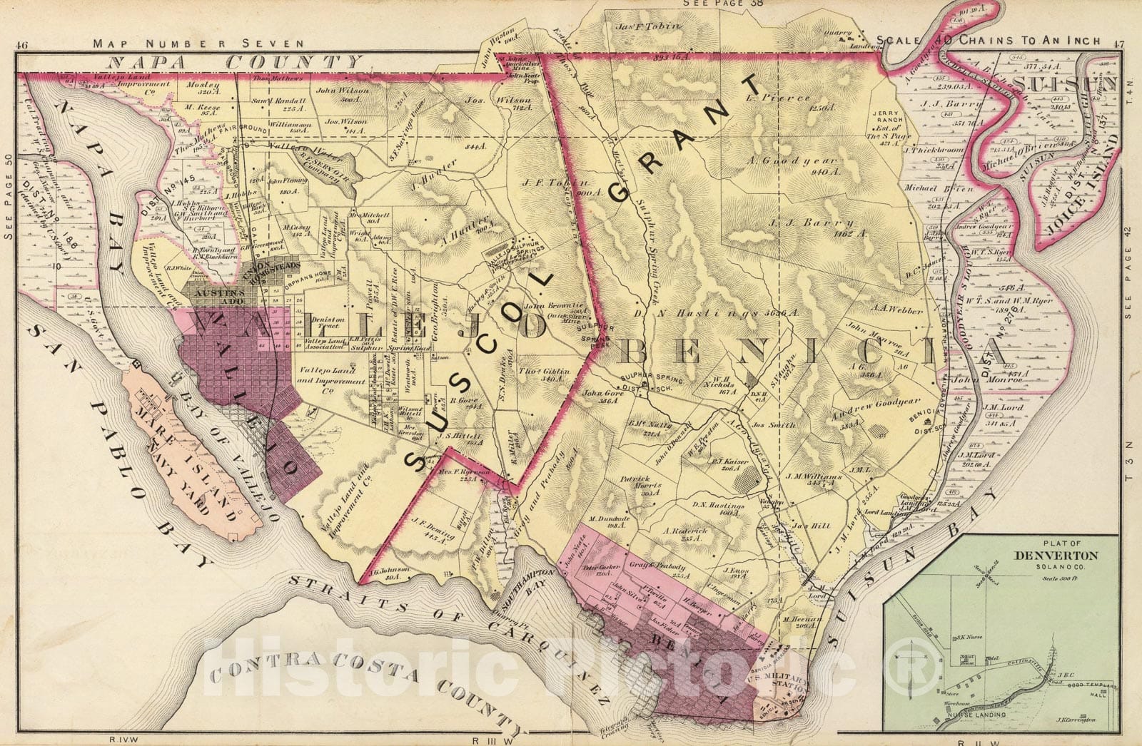 Historic Map : Solano Co. 7., 1878, Vintage Wall Art