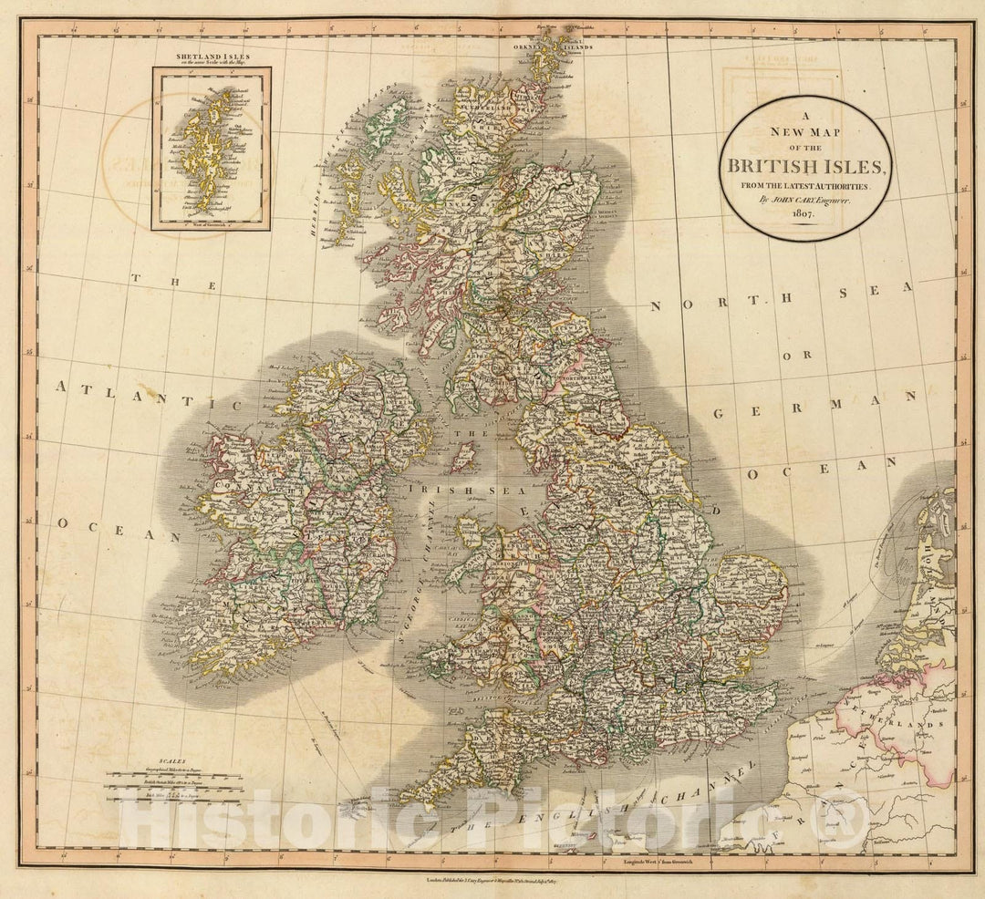 Historic Map : British Isles., 1807, Vintage Wall Art