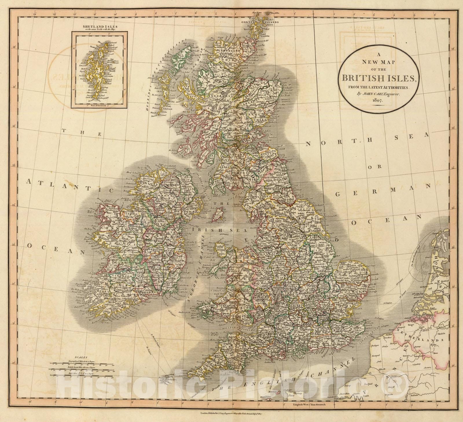 Historic Map : British Isles., 1807, Vintage Wall Art