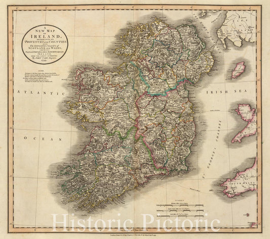 Ireland - Road Map, 1799 - Historical Map Print by John Cary