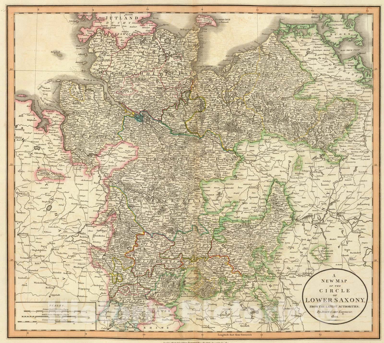 Historic Map : Lower Saxony., 1801, Vintage Wall Art