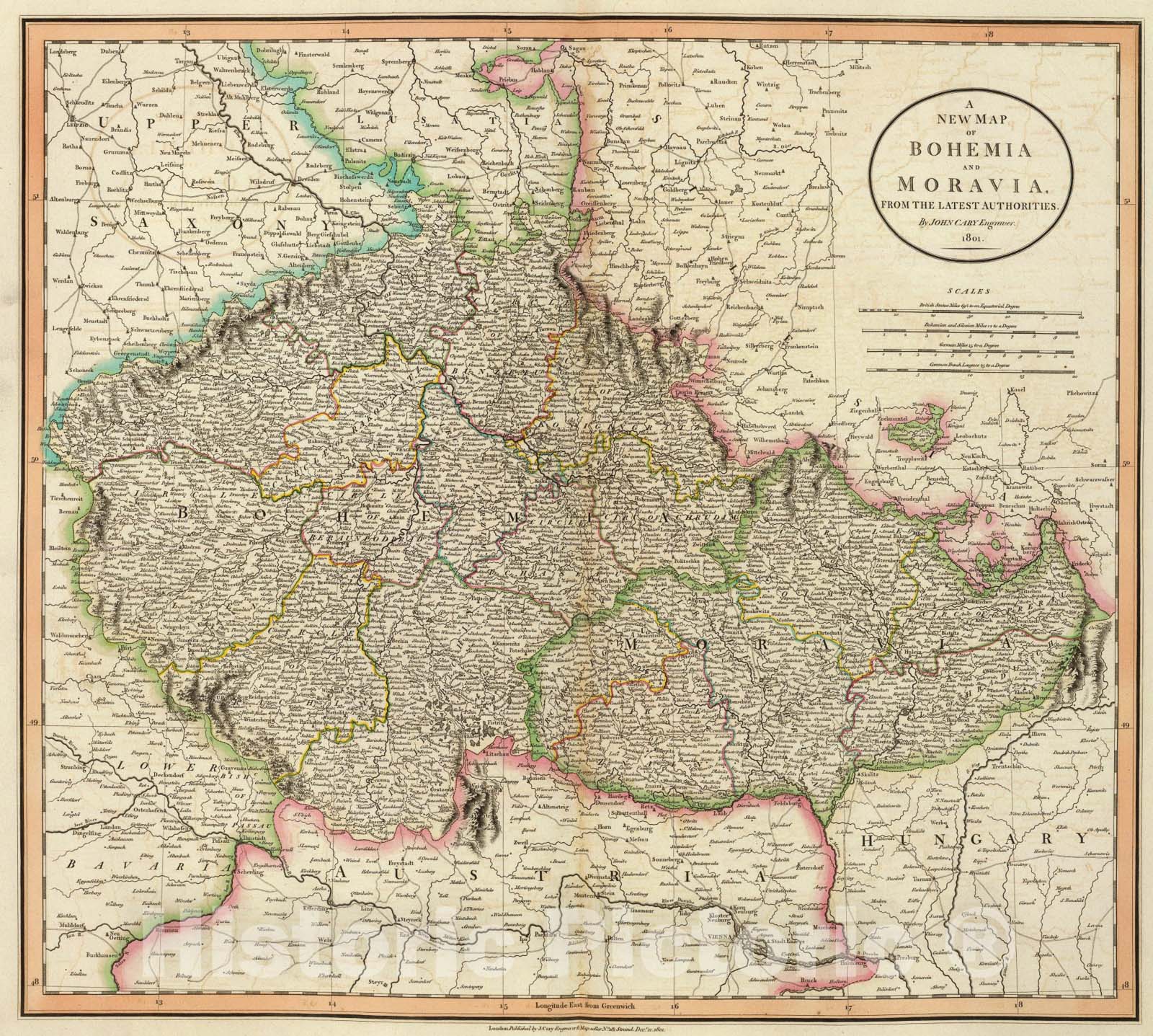 Historic Map : Bohemia, Moravia., 1801, Vintage Wall Art