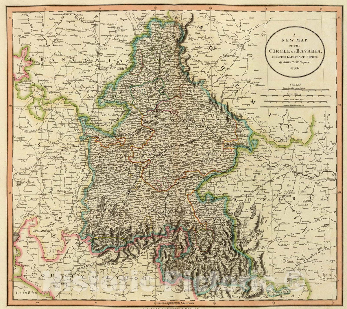 Historic Map : Bavaria., 1799, Vintage Wall Art