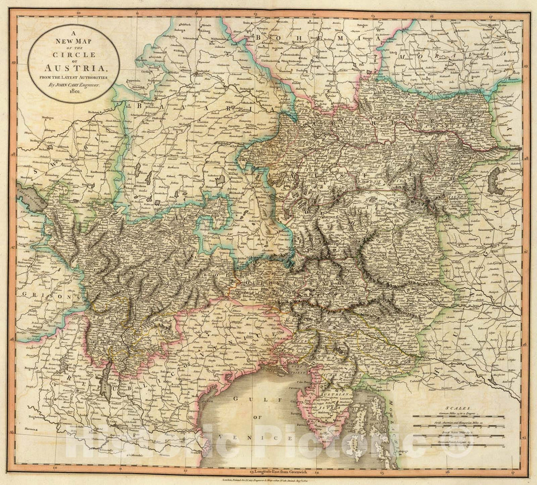 Historic Map : Austria., 1801, Vintage Wall Art