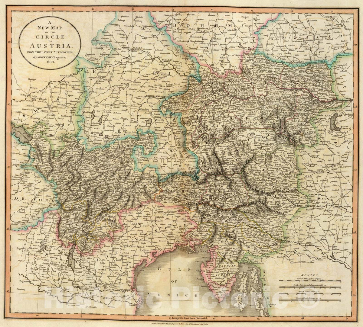 Historic Map : Austria., 1801, Vintage Wall Art