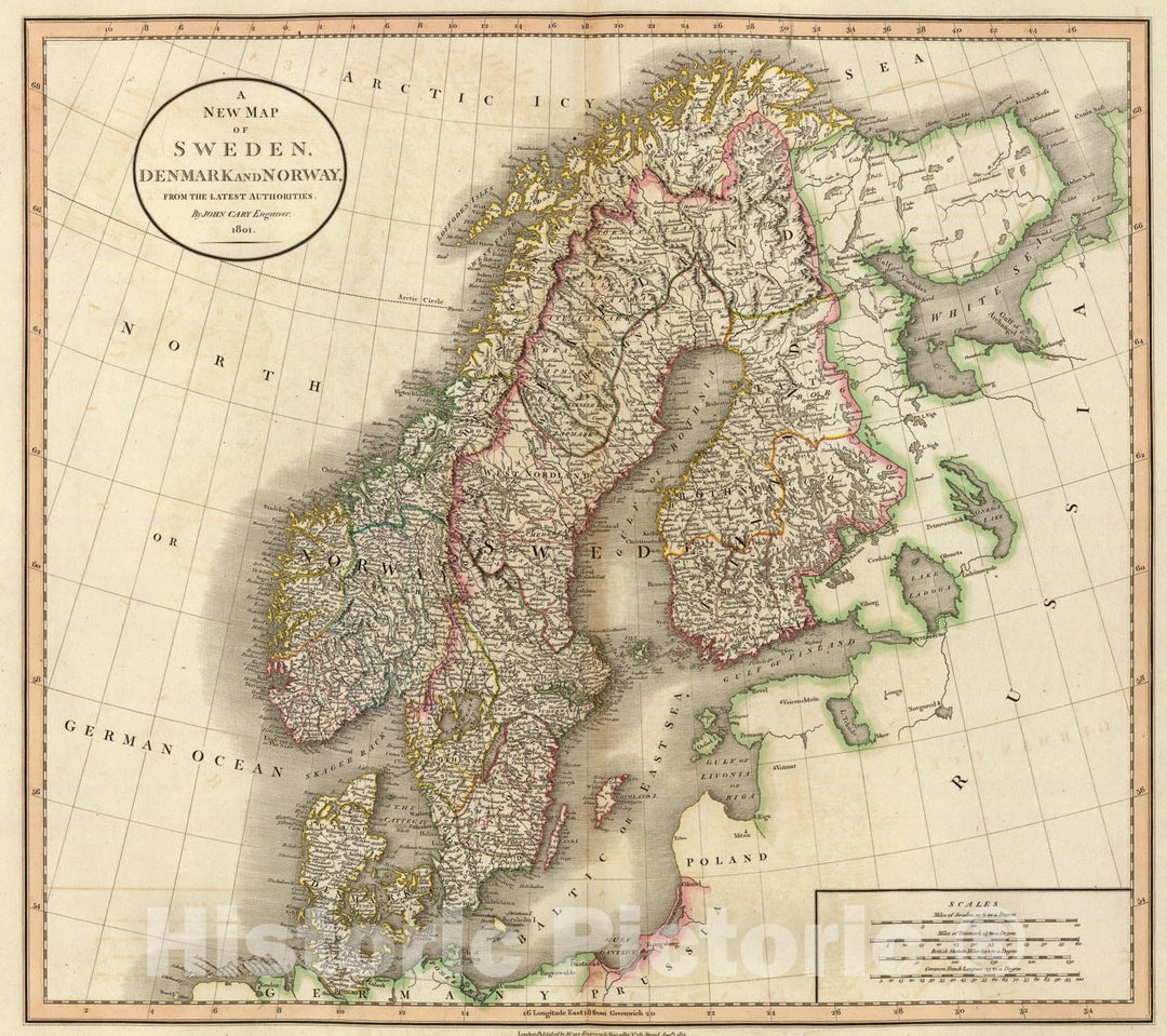 Historic Map : Sweden, Denmark and Norway., 1801, Vintage Wall Art