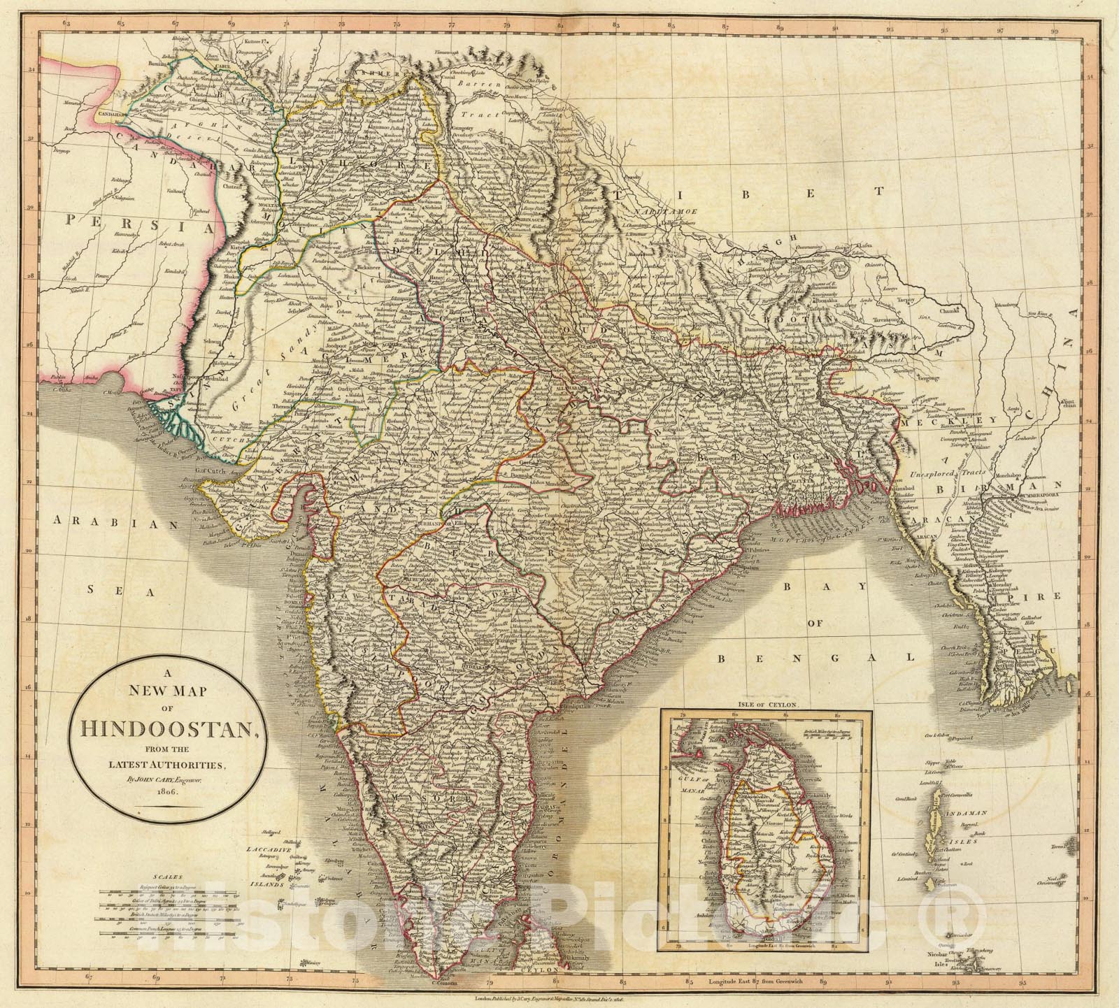 Historic Map : Hindoostan, Ceylon., 1806, Vintage Wall Art