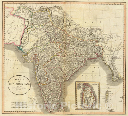 Historic Map : Hindoostan, Ceylon., 1806, Vintage Wall Art