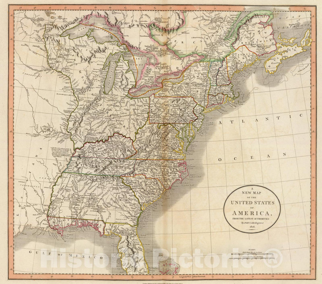 Historic Map : United States of America., 1806, Vintage Wall Art