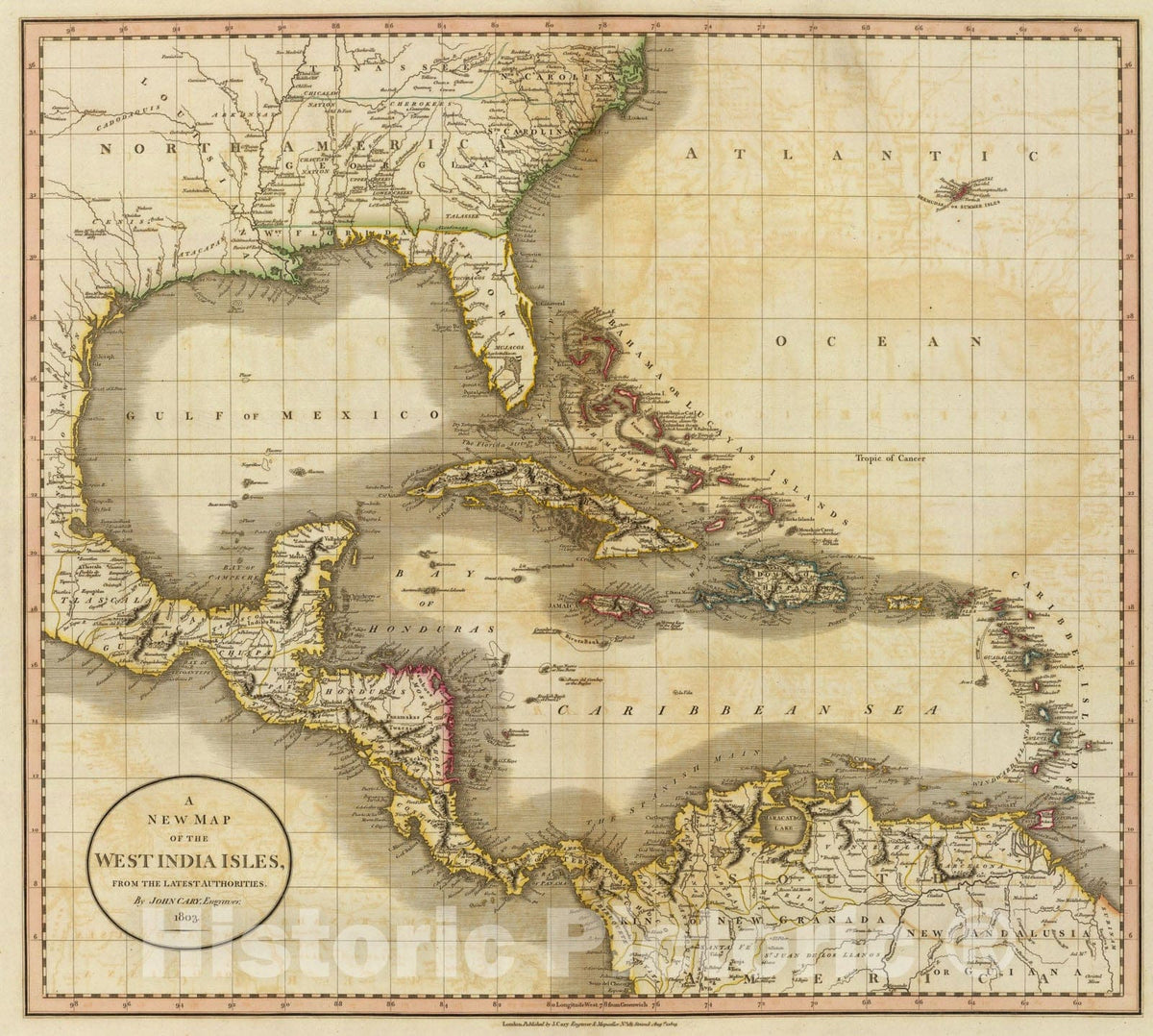 Historic Map : West India Isles., 1803, Vintage Wall Art