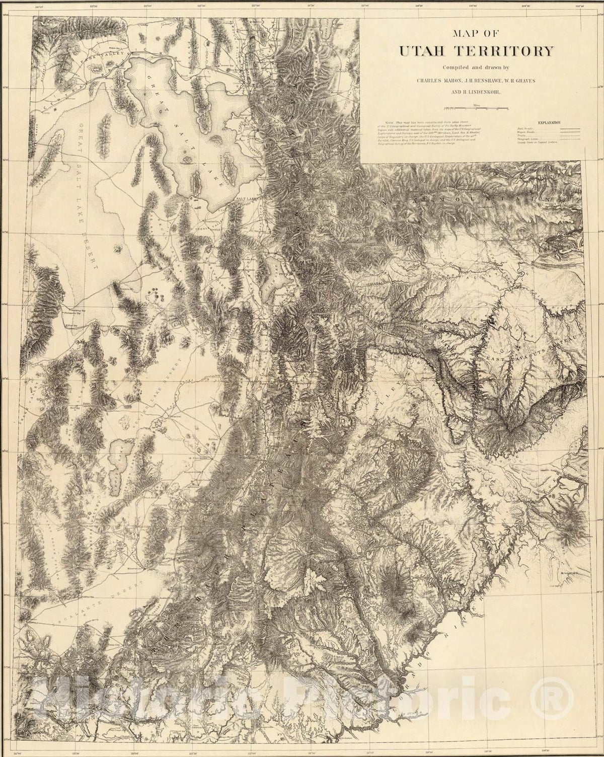 Historic Map : Map of Utah Territory., 1879, Vintage Wall Art