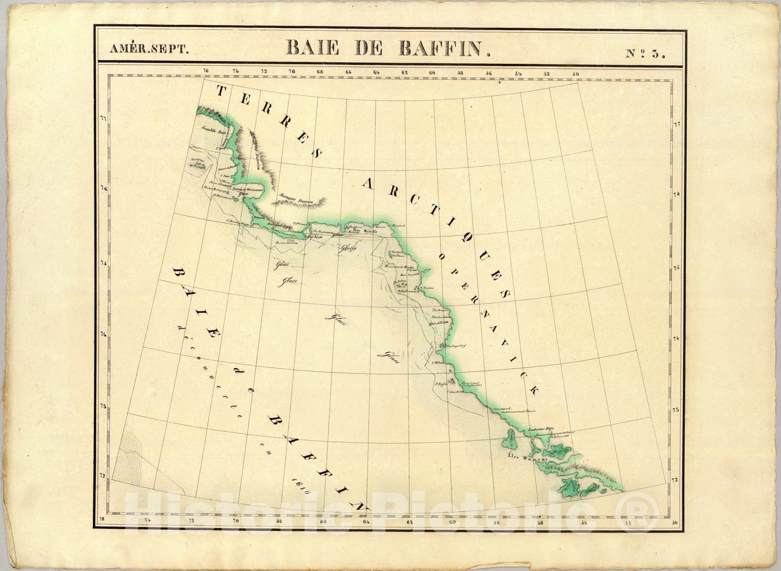 Historic Map : Baie de Baffin. Amer. Sep. 3., 1827, Vintage Wall Art