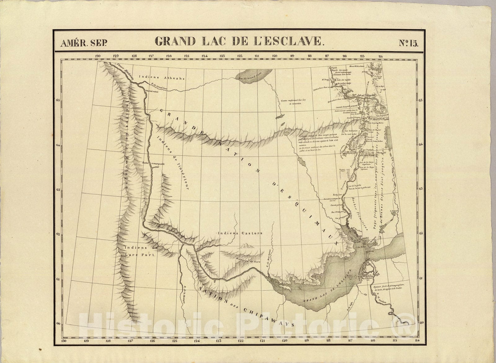 Historic Map : Grand Lac de l'Esclave. Amer. Sep. 15., 1827, Vintage Wall Art