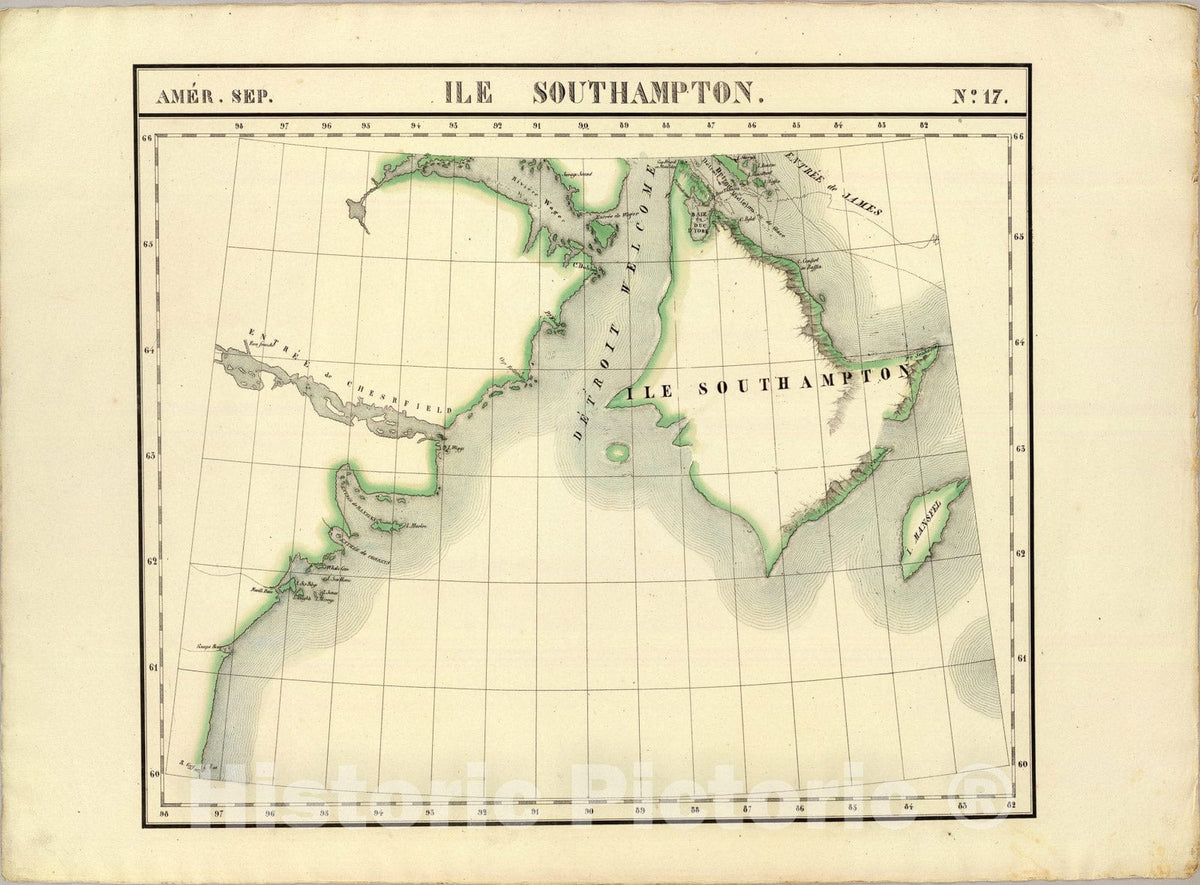 Historic Map : Ile Southampton. Amer. Sep. 17., 1827, Vintage Wall Art