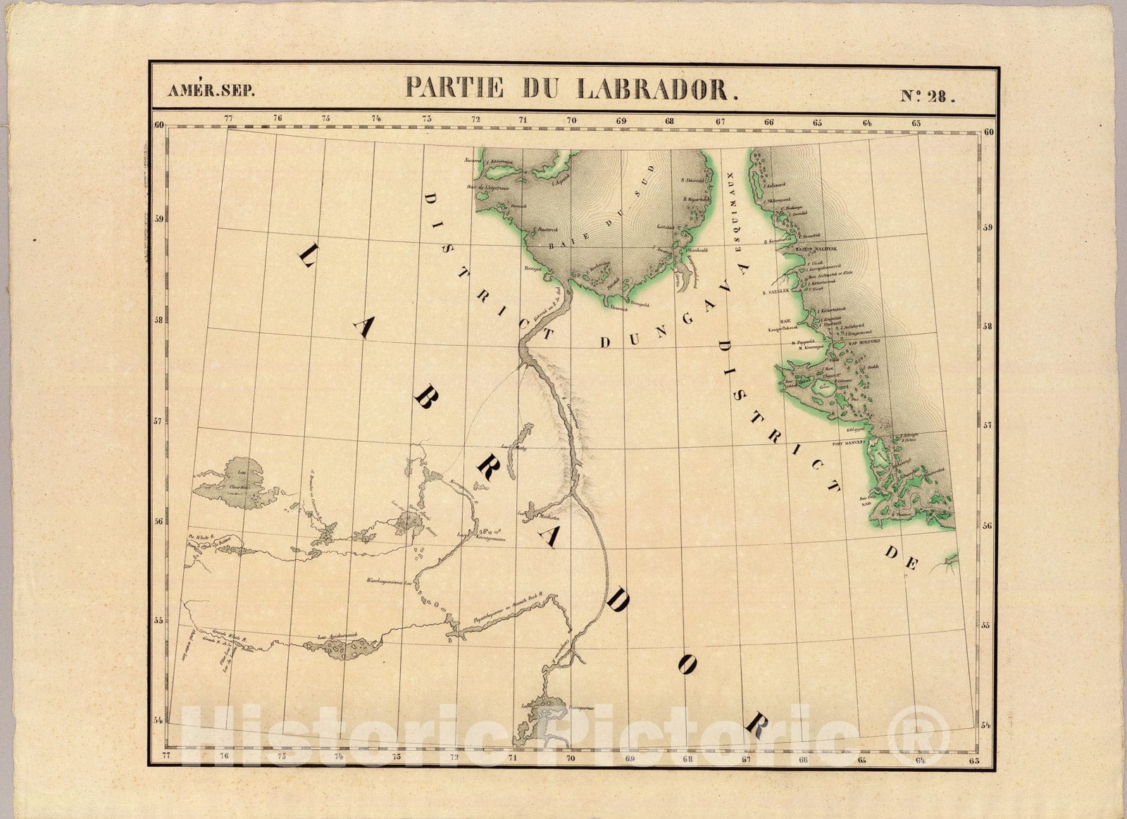 Historic Map : Partie du Labrador. Amer. Sep. 28., 1827, Vintage Wall Art