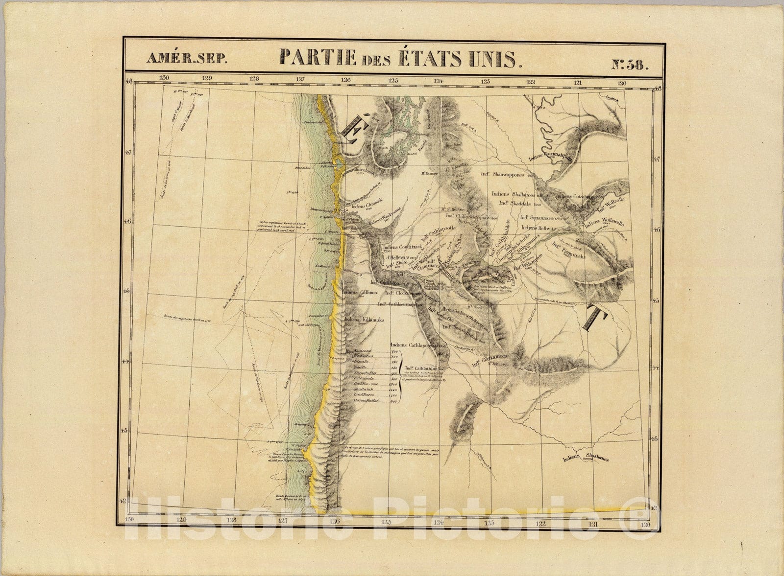 Historic Map : Partie des Etats Unis. Amer. Sep. 38., 1827, Vintage Wall Art