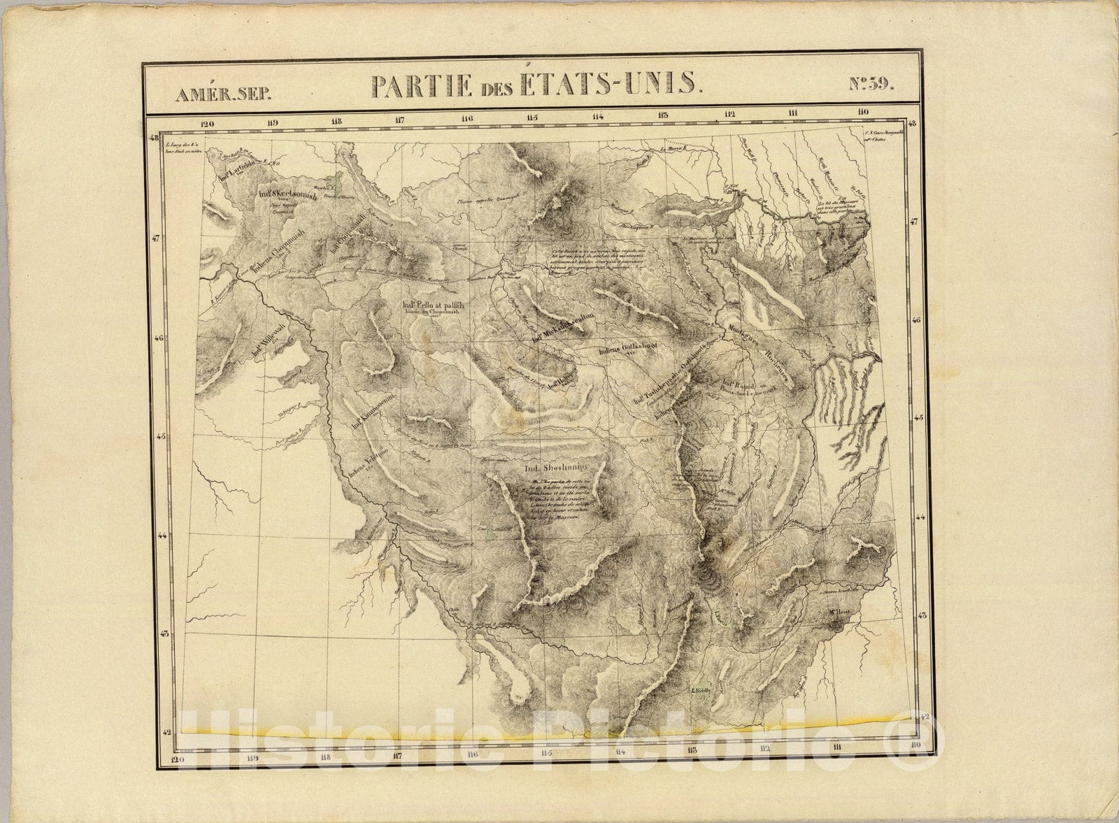 Historic Map : Partie des Etats-Unis. Amer. Sep. 39., 1827, Vintage Wall Art