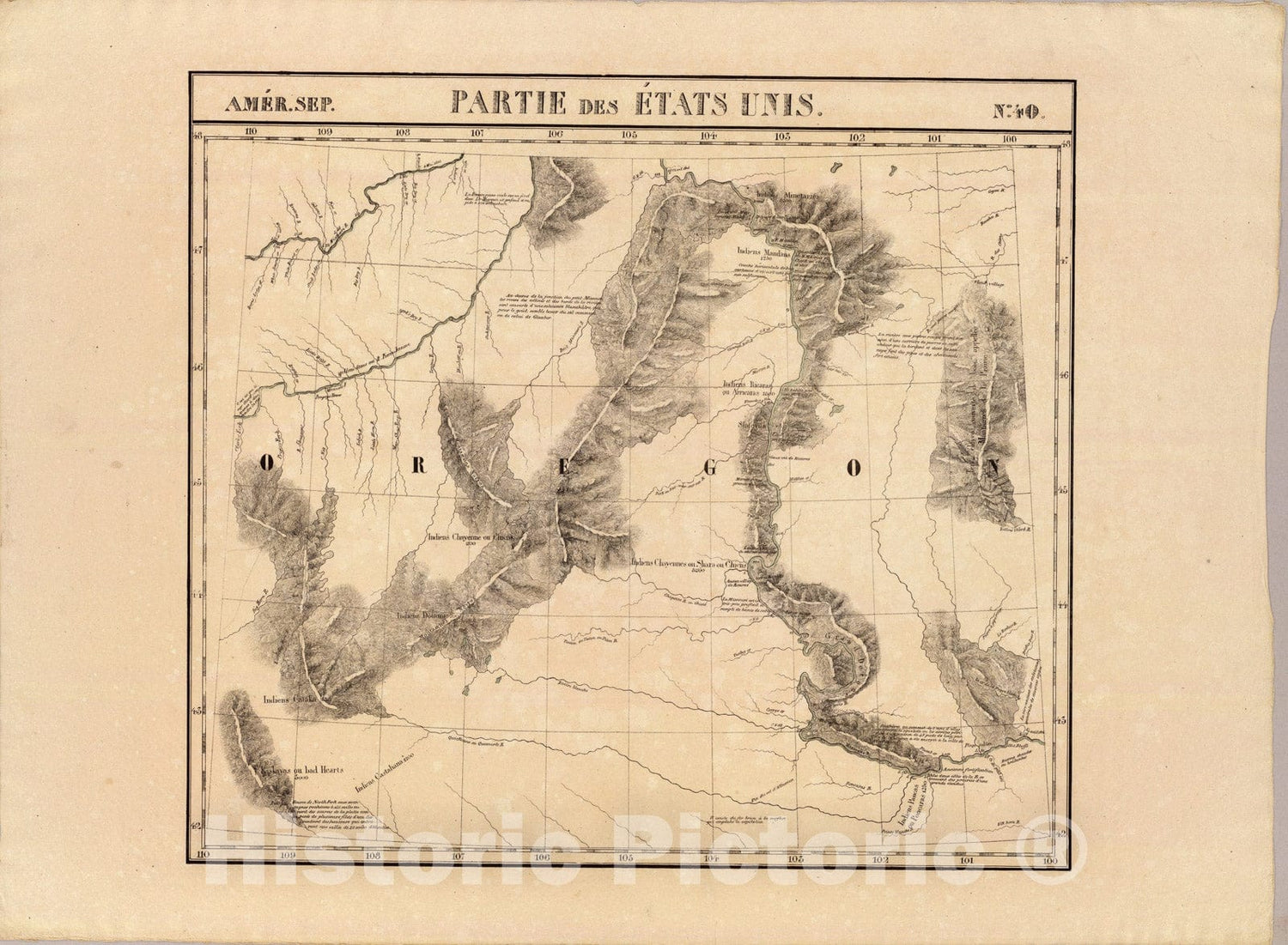 Historic Map : Partie des Etats Unis. Amer. Sep. 40., 1827, Vintage Wall Art