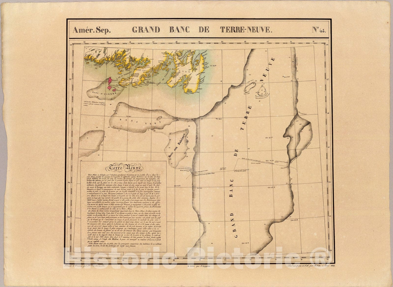 Historic Map : Grand Banc de Terre-Neuve. Amer. Sep. 45., 1827, Vintage Wall Art