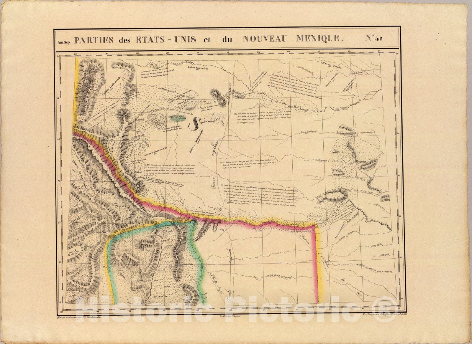 Historic Map : Parties, Etats-Unis et Nouv. Mexique. Amer. Sep. 48., 1827, Vintage Wall Art