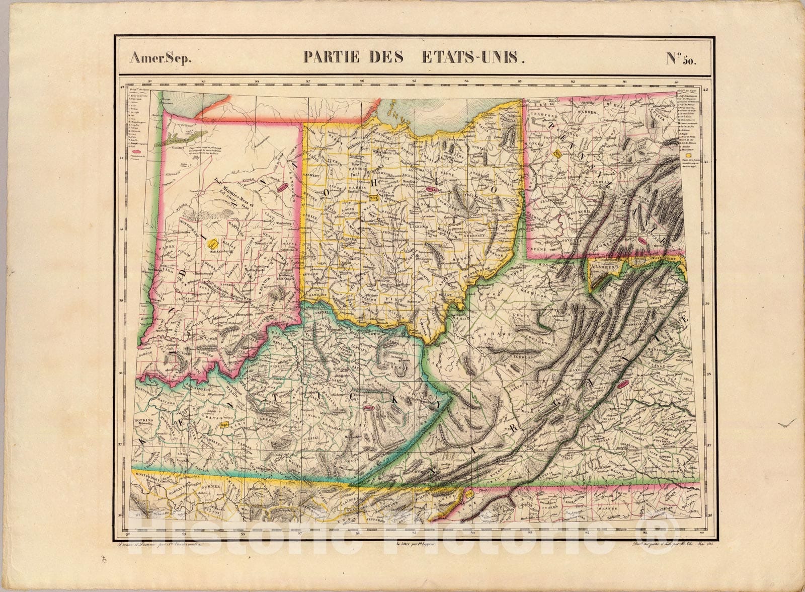 Historic Map : Parties des Etats-Unis. Amer. Sep. 50., 1827, Vintage Wall Art