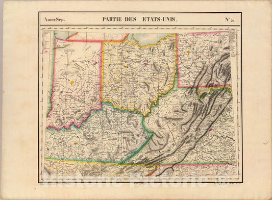 Historic Map : Parties des Etats-Unis. Amer. Sep. 50., 1827, Vintage Wall Art