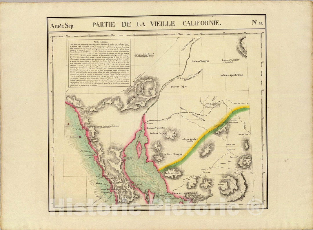 Historic Map : Partie, Vielle Californie. Amer. Sep. 53., 1827, Vintage Wall Art