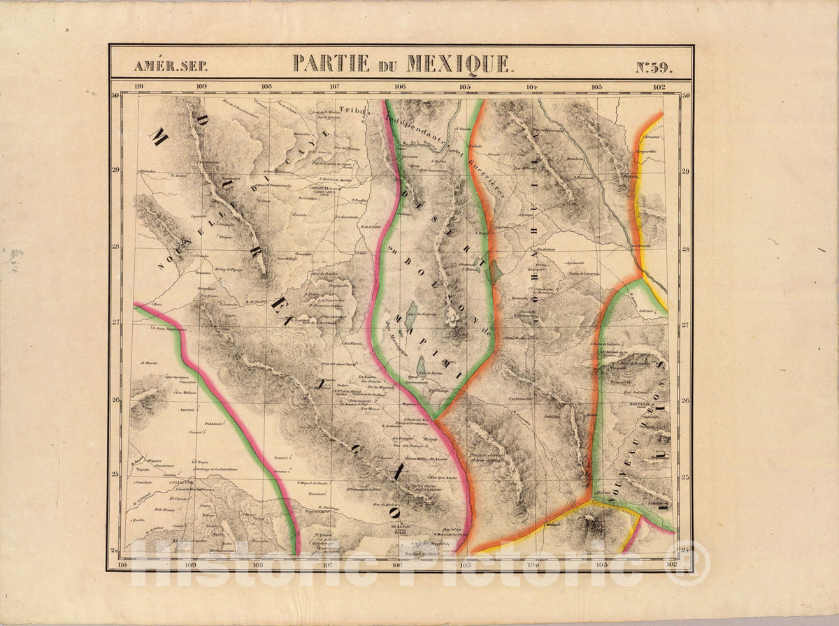 Historic Map : Partie du Mexique. Amer. Sep. 59., 1827, Vintage Wall Art