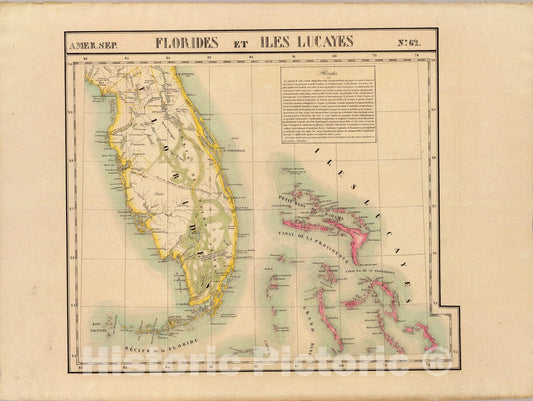 Historic Map : Florides et Iles Lucayes. Amer. Sep. 62., 1827, Vintage Wall Art