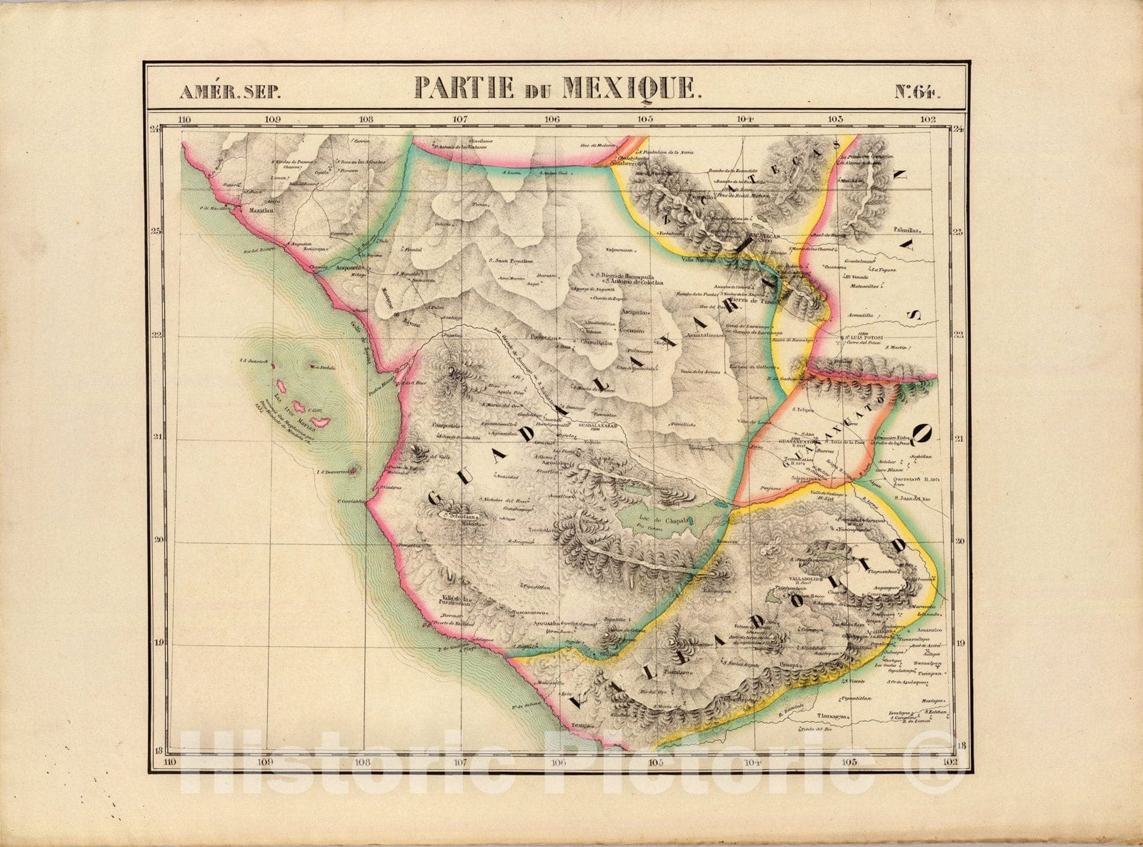 Historic Map : Partie du Mexique. Amer. Sep. 64., 1827, Vintage Wall Art