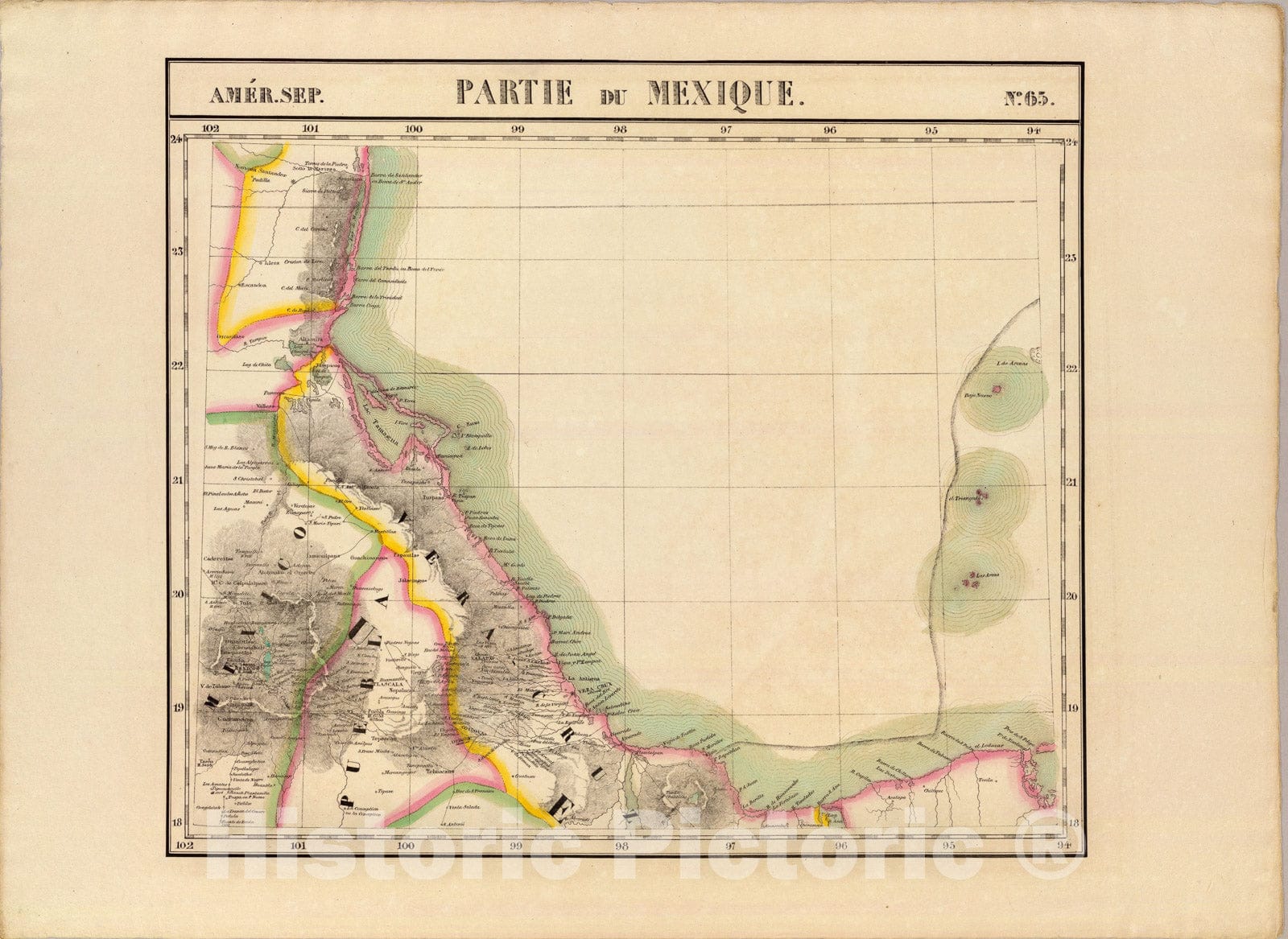 Historic Map : Partie du Mexique. Amer. Sep. 65., 1827, Vintage Wall Art