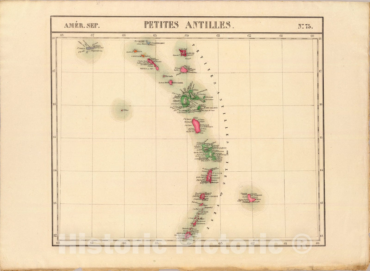 Historic Map : Petites Antilles. Amer. Sep. 75., 1827, Vintage Wall Art