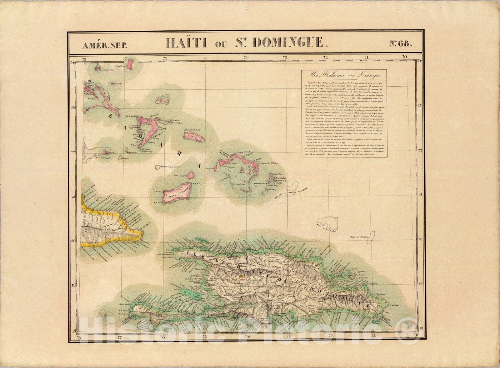 Historic Map : Haiti ou St. Domingue. Amer. Sep. 68., 1827, Vintage Wall Art