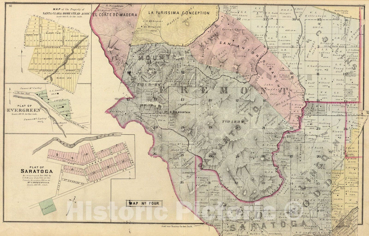 Historic Map : Santa Clara Co. 4., 1876, Vintage Wall Art