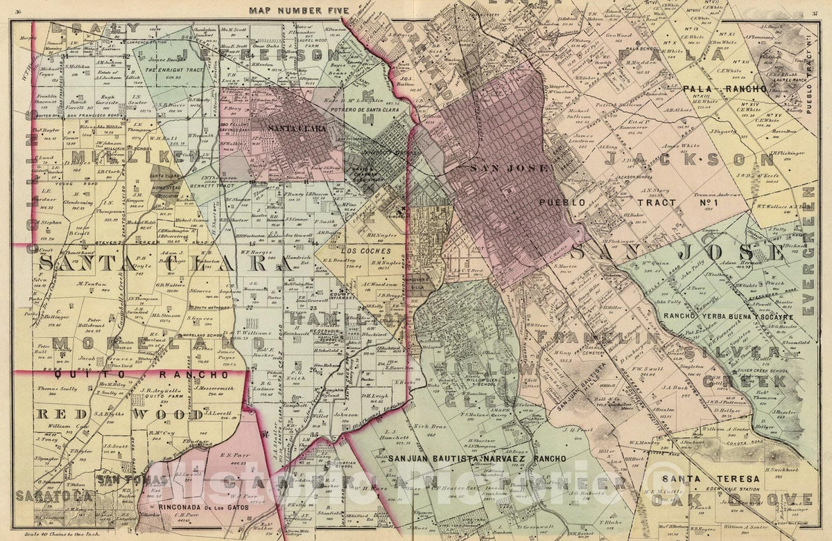 Historic Map : Santa Clara Co. 5., 1876, Vintage Wall Art