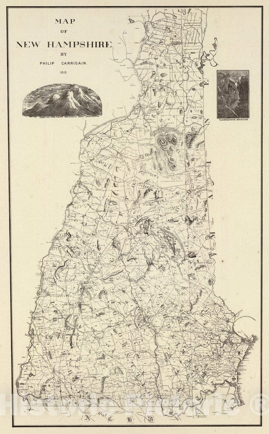 Historic Map : Map of New Hampshire. 1816., 1878, Vintage Wall Art